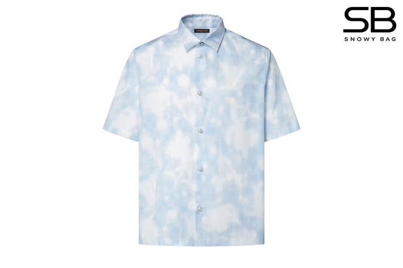 Áo sơ mi LV Printed Short-Sleeved Shirt Arctic Ice Xanh Dương sang trọng