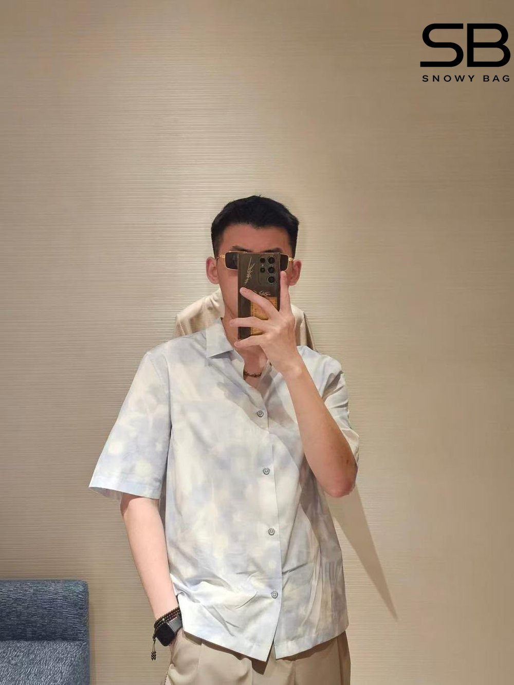 Áo sơ mi LV Printed Short-Sleeved Shirt Arctic Ice Xanh Dương sang trọng