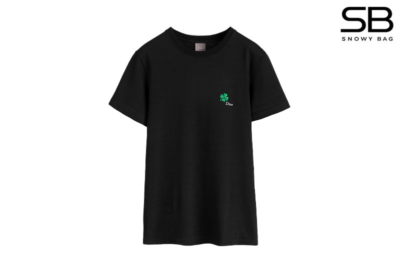 Áo thun Dior Clover Embroidery Regular Fit Black Cotton Jersey Đen sang trọng