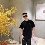 Áo thun Dior Clover Embroidery Regular Fit Black Cotton Jersey Đen sang trọng