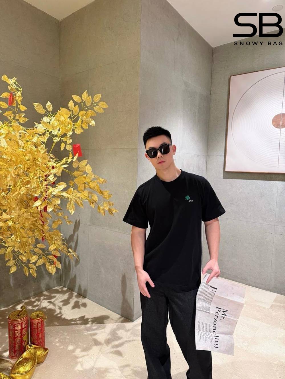 Áo thun Dior Clover Embroidery Regular Fit Black Cotton Jersey Đen sang trọng