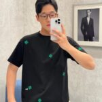 Áo thun Dior Clover Embroidery Relaxed Fit Black Cotton Jersey Đen chi tiết 4