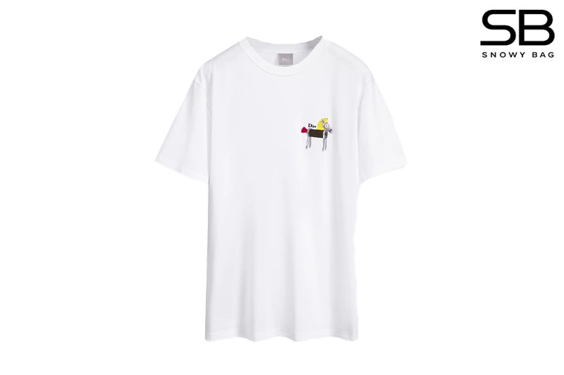 Áo thun Dior Horse Embroidery Relaxed Fit White Cotton Jersey Trắng sang trọng