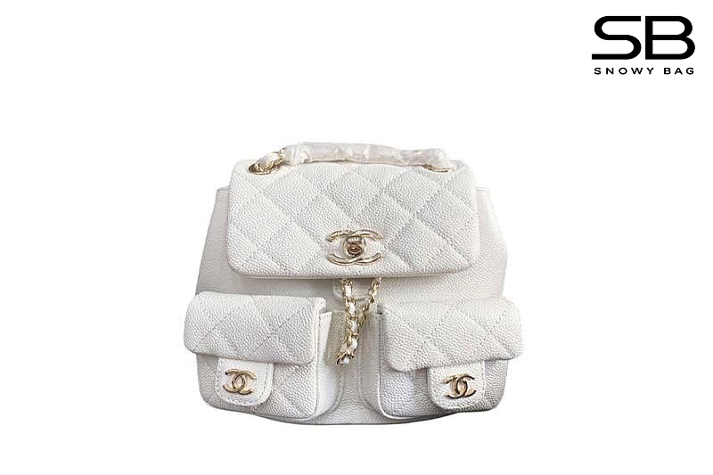 Ba Lô Chanel 23SS Mini Duma Backpack White Caviar GHW màu trắng sang trọng