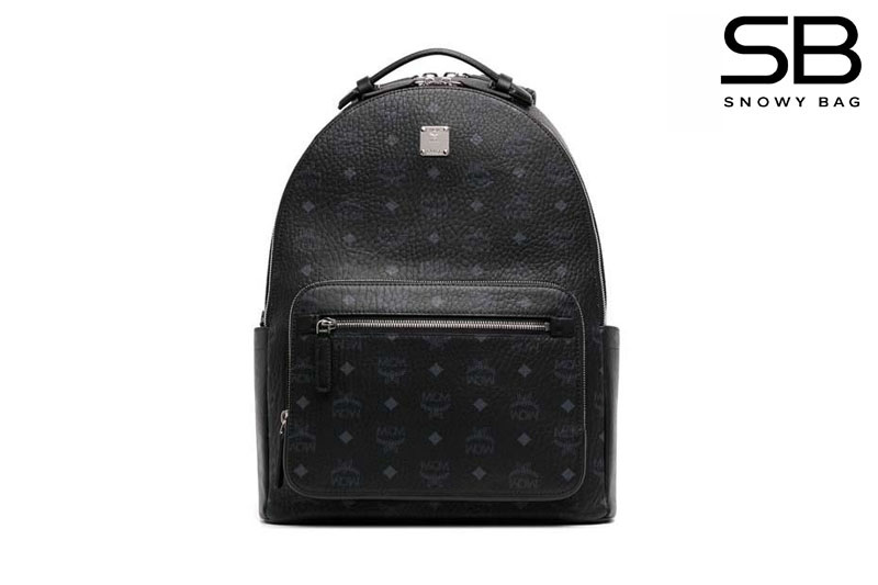 Ba Lô MCM Medium Stark Backpack In Visetos Double Zip Cognac Đen 42CM sang trọng