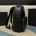 Ba Lô MCM Medium Stark Backpack In Visetos Double Zip Cognac Đen 42CM với chi tiết logo sang trọng