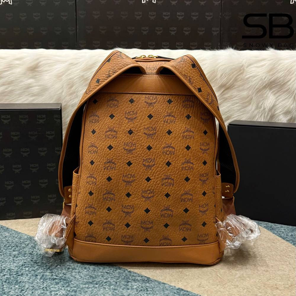 Ba Lô MCM Medium Stark Backpack In Visetos Double Zip Cognac Nâu 42CM sang trọng