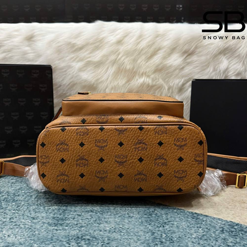 Ba Lô MCM Medium Stark Backpack In Visetos Double Zip Cognac Nâu 42CM sang trọng và thời thượng