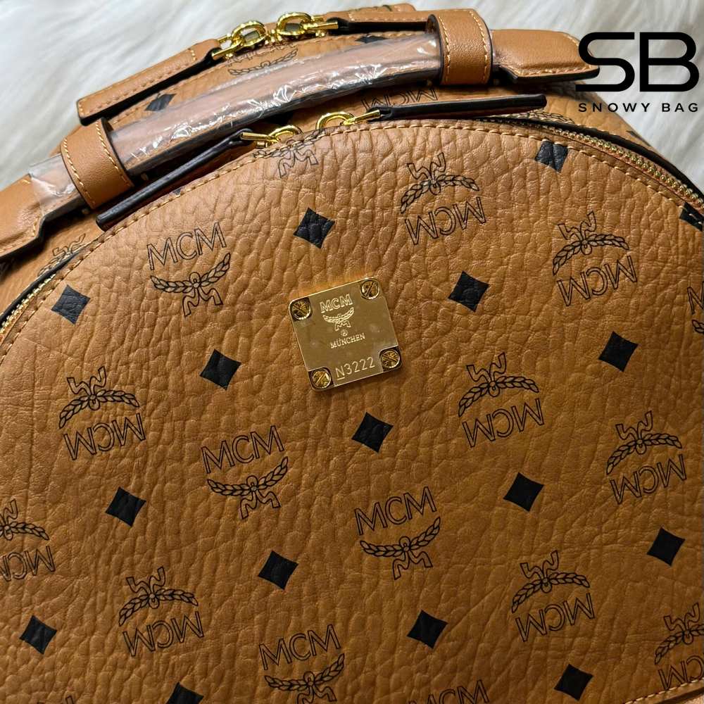 Ba Lô MCM Medium Stark Backpack In Visetos Double Zip Cognac Nâu 42CM sang trọng