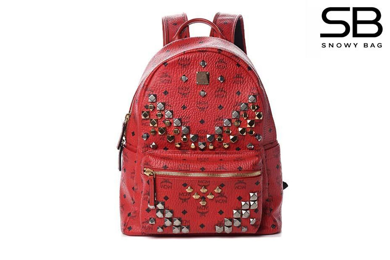 Ba Lô MCM Retro M Studs Stark Backpack in Visetos Đỏ 40CM
