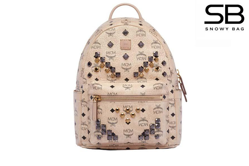 Ba Lô MCM Retro M Studs Stark Backpack in Visetos Kem Size 40 CM