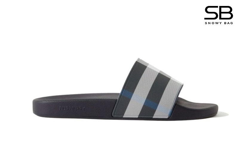 Dép Burberry Check Print Slides White/Dark Blue