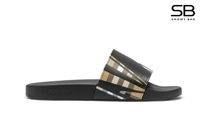 Dép Burberry Sliced Check Print Slides in Black