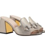 Dép Cao Gót Gucci Slide Sandal with Crystal Horsebit Light Gold sang trọng
