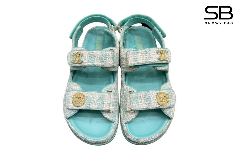 Dép Chanel Dad Sandal Blue Tweed Màu Xanh