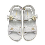 Dép CN Dad Sandal Camellia Ribbon White Lambskin Màu Trắng sang trọng