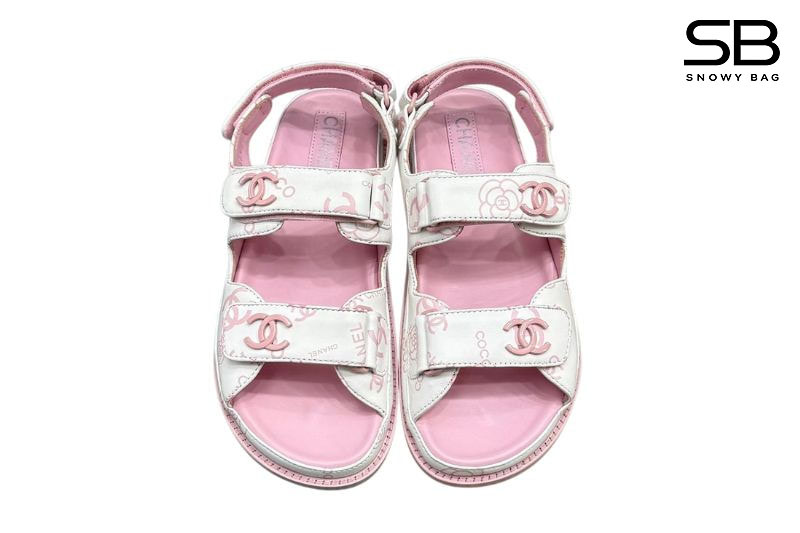 Dép Chanel Dad Sandal Printed CC White Pink Lambskin Màu Trắng Hồng