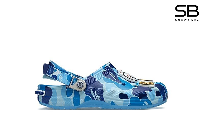 Dép Crocs Classic Clog x A Bathing Ape ABC Camo Blue Màu Xanh nổi bật