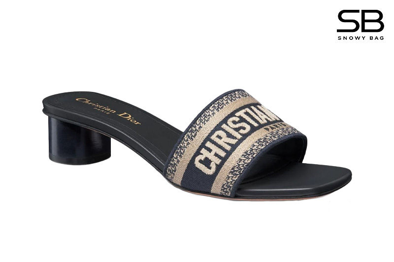 Dép Dior Dway Heeled Slide Embroidery Black Beige Màu Đen Be sang trọng