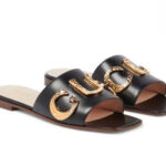 Dép Gucci Cara Logo Leather Flat Slides In Black