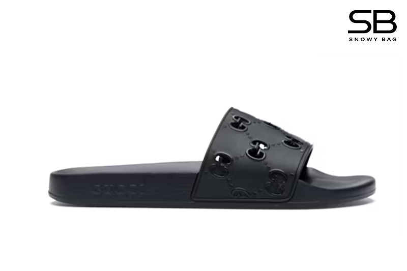 Dép Gucci Rubber GG Slide Đen