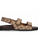 Dép Gucci Sandal With Double G Beige Ebony GG Canvas Be Nâu sang trọng