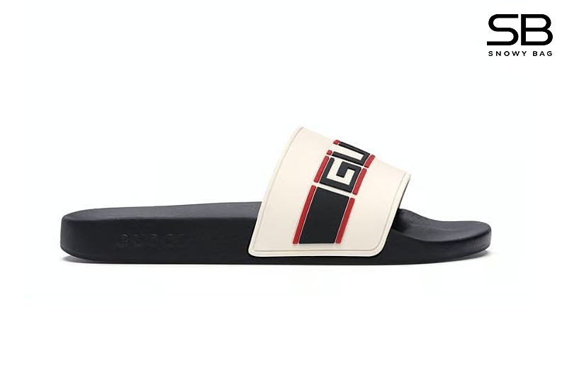 Dép Gucci Stripe Rubber Slide Trắng Đen Đỏ sang trọng và thời thượng