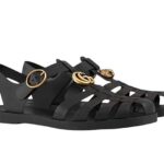 Dép Rọ Gucci Đầu Hổ Rubber Buckle Strap Sandal Đen sang trọng