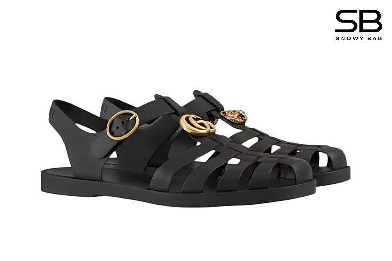 Dép Rọ Gucci Đầu Hổ Rubber Buckle Strap Sandal Đen sang trọng
