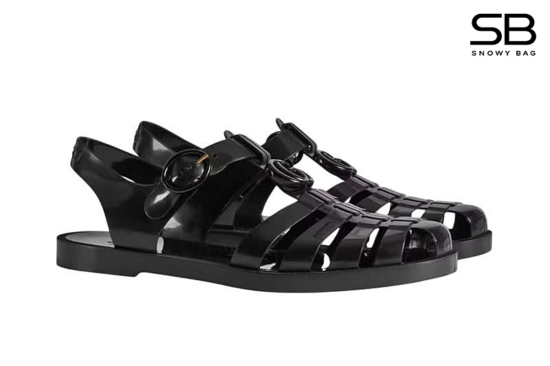 Dép Rọ Gucci Rubber Buckle Strap Sandal Đen Full sang trọng