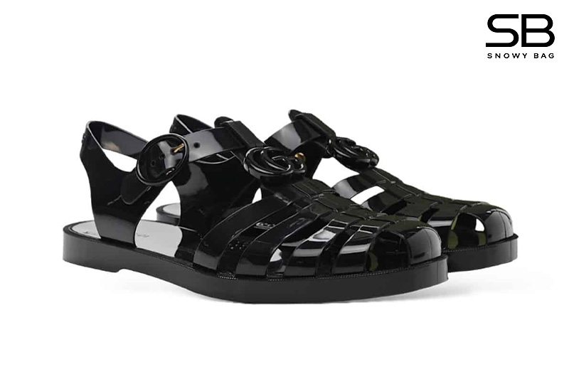 Dép Rọ Gucci Rubber Buckle Strap Sandal Xanh Navy