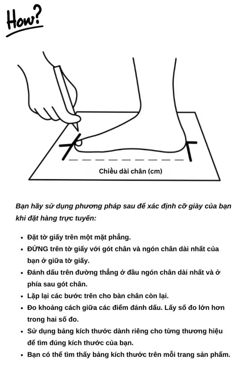 Hướng dẫn cách đo size chân lựa giày