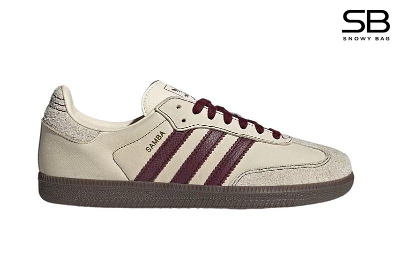 Giày adidas Samba OG Wonder White Maroon Màu Kem Sọc Tím đẹp mắt