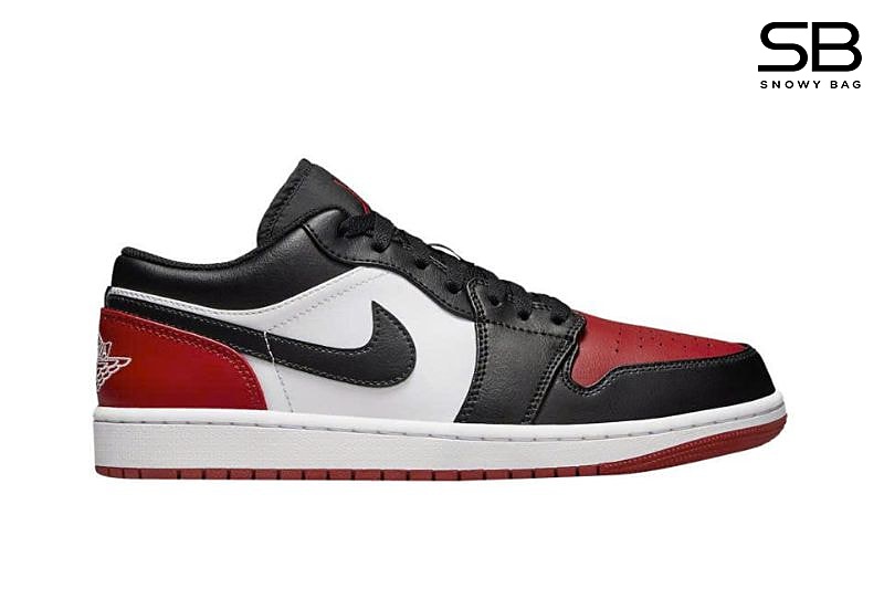 Giày Air Jordan 1 Low Bred Toe 2.0 Trắng Đỏ Đen phong cách thể thao