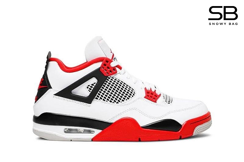 Giày Air Jordan 4 Retro Fire Red Trắng Đỏ thiết kế nổi bật
