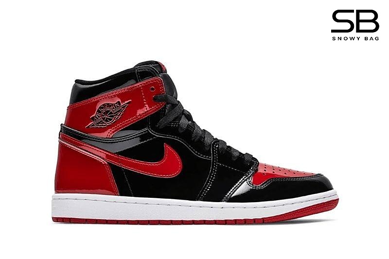Giày Jordan 1 High Patent Bred Đỏ Đen Bóng với thiết kế nổi bật