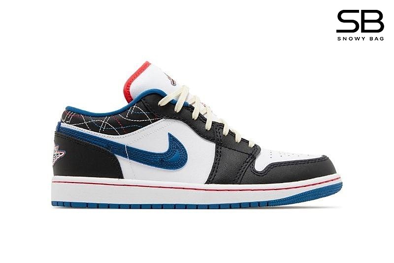Giày Jordan 1 Low Black Industrial Blue Sashiko kiểu dáng thể thao sang trọng