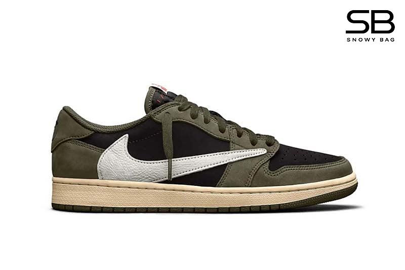 Giày Jordan 1 Low Travis Scott Black Olive với thiết kế độc đáo