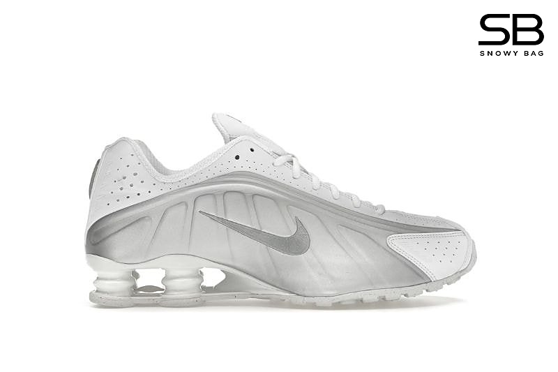Giày Nike Shox R4 White Bright Crimson Metallic Silver Bạc Trắng, phong cách thể thao hiện đại