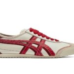 Giày Onitsuka Tiger Mexico 66 Year Of The Snake màu kem đỏ, phong cách thời trang.