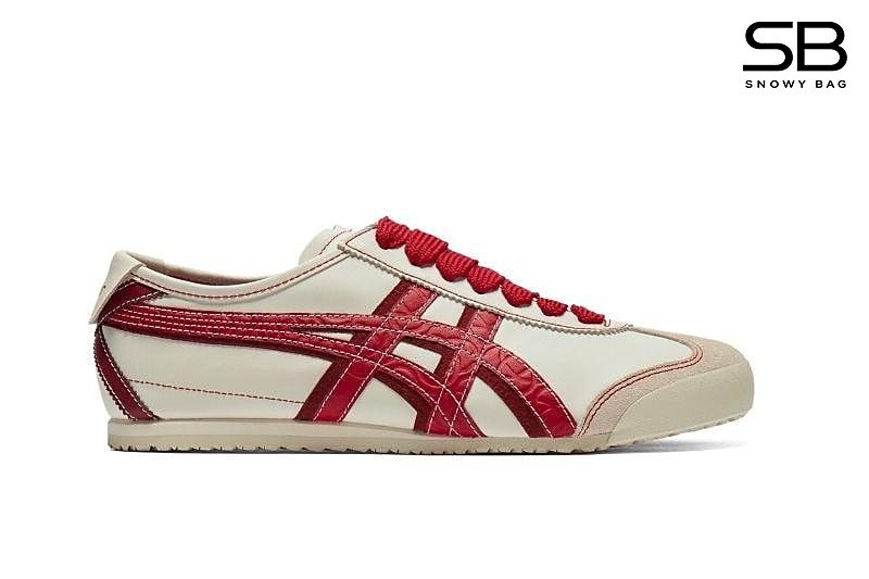 Giày Onitsuka Tiger Mexico 66 Year Of The Snake màu kem đỏ, phong cách thời trang.