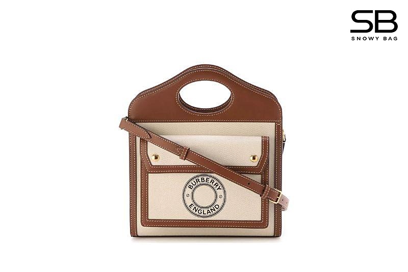 Túi Burberry Logo Graphic Canvas and Leather Mini Pocket Bag Brown White sang trọng
