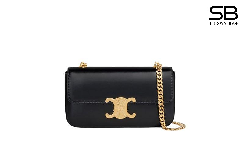 Túi Celine Triomphe Shoulder Bag Black Calfskin (20CM) Đen sang trọng