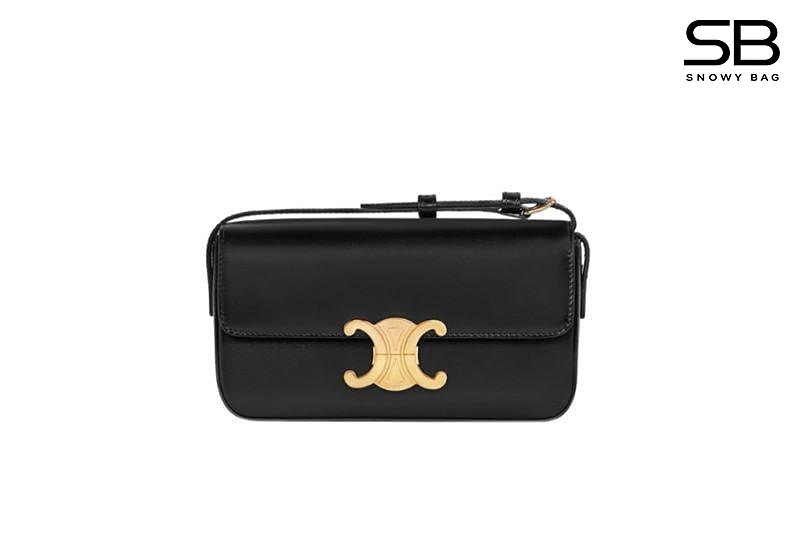 Túi Celine Triomphe Shoulder Bag Black Calfskin 20CM Đen (Dây Da) sang trọng