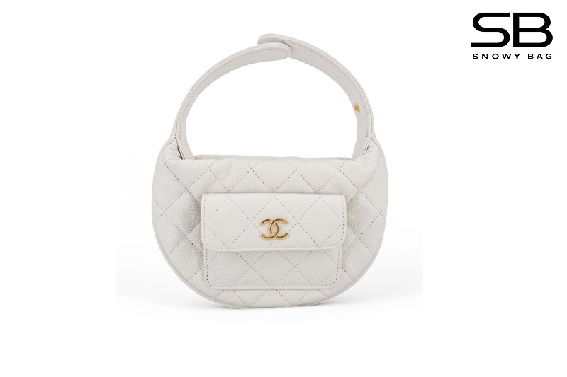 Túi Chanel 23B Mini Pocket Round Pouch White Caviar GHW sang trọng