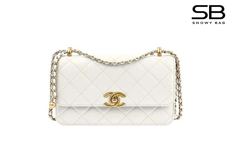 Túi Chanel 24C Double Pearl Crush Mini Flap White Calfskin GHW 19CM Trắng sang trọng