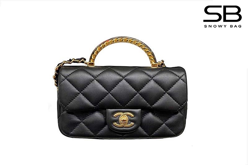 Túi Chanel 24SS Mini Flap Bag Top Handle Black Lambskin GHW 19CM Đen sang trọng và thời thượng