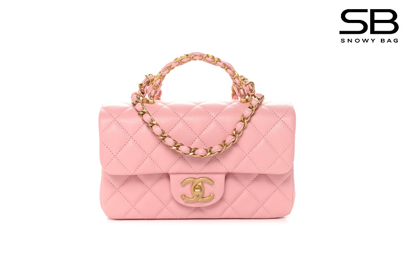 Túi Chanel 24SS Mini Flap Bag Top Handle màu hồng da cừu