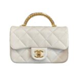 Túi Chanel 24SS Mini Flap Bag Top Handle White Lambskin GHW sang trọng