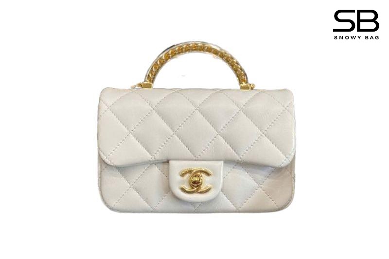 Túi Chanel 24SS Mini Flap Bag Top Handle White Lambskin GHW sang trọng